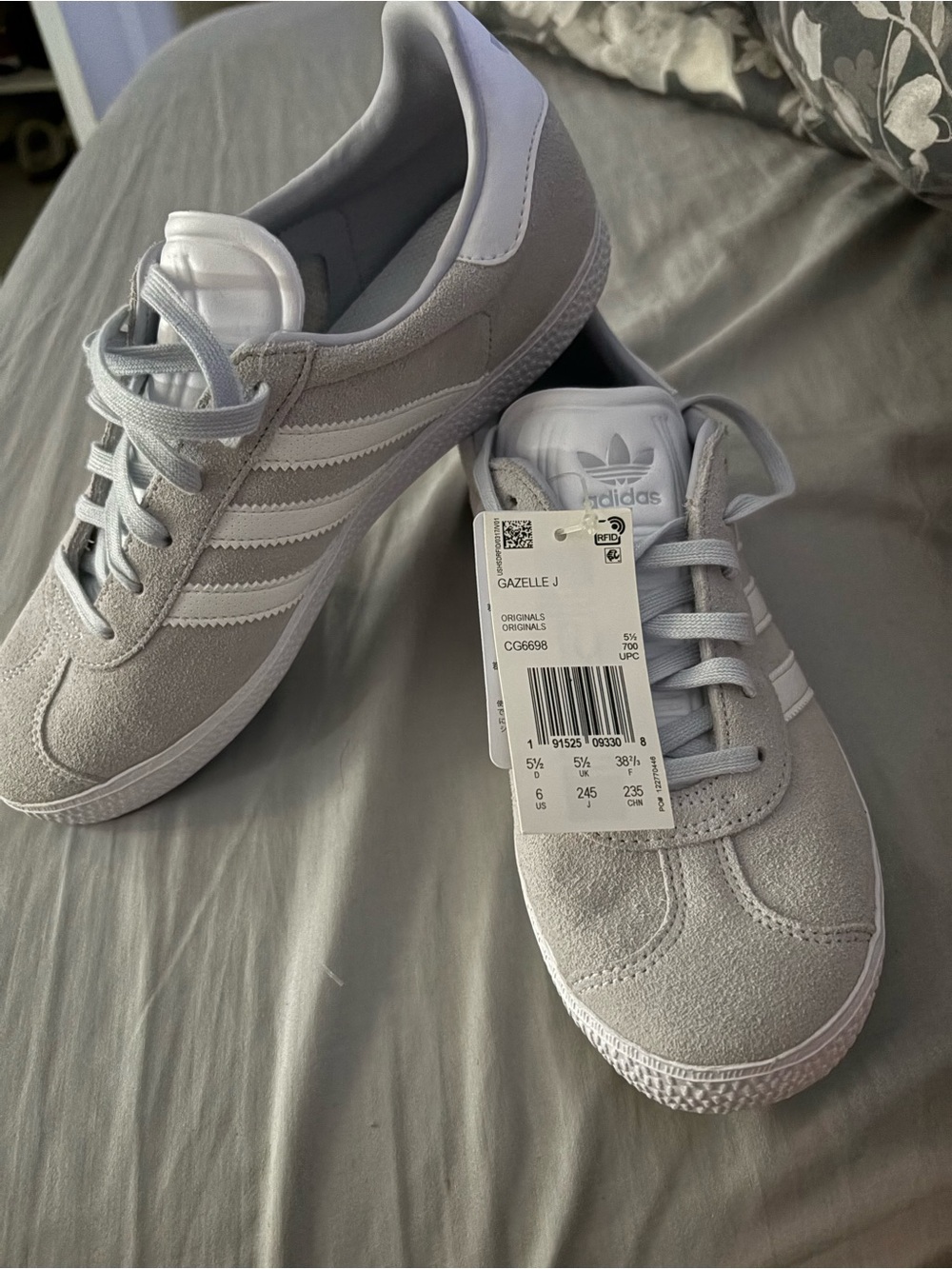 adidas Gazelle Suede Sneakers in Light Gray and White